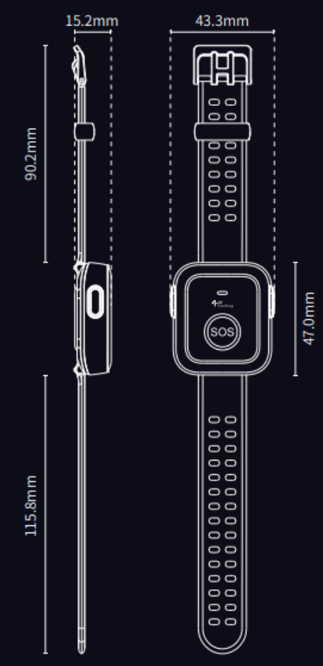 Personnel Tag PT-3-LoRa — dimensioned drawing
